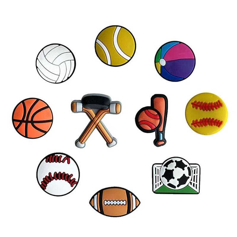

1pcs PVC croc shoes charms Accessories jibz basket ball football rugby volleyball badminton tenis clogs Decorations kids gifts