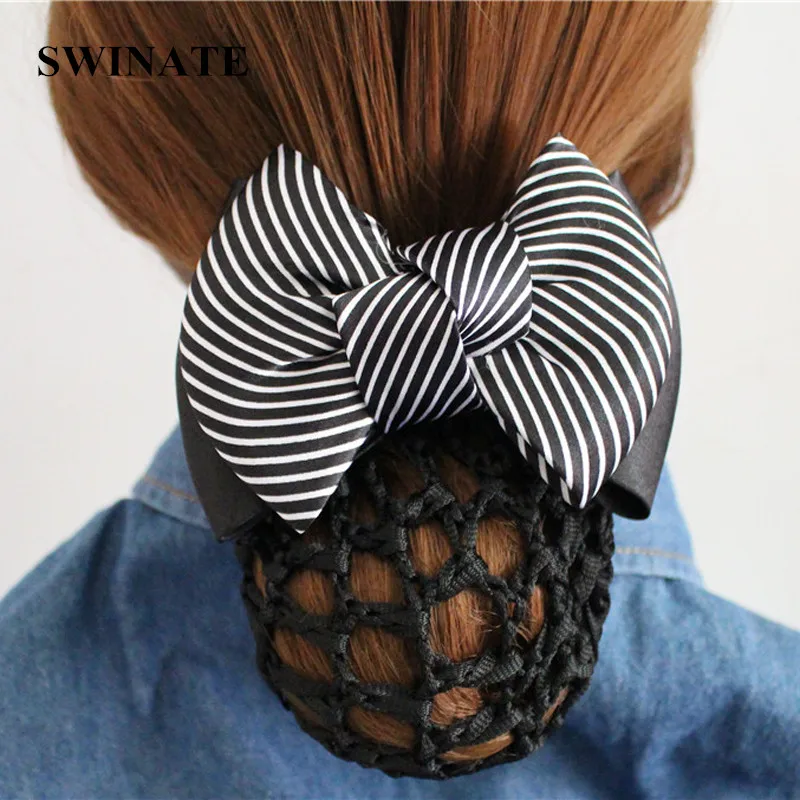 22 Styles Multi Colors Women Striped Ribbon Bow Hair Bun Net Snood