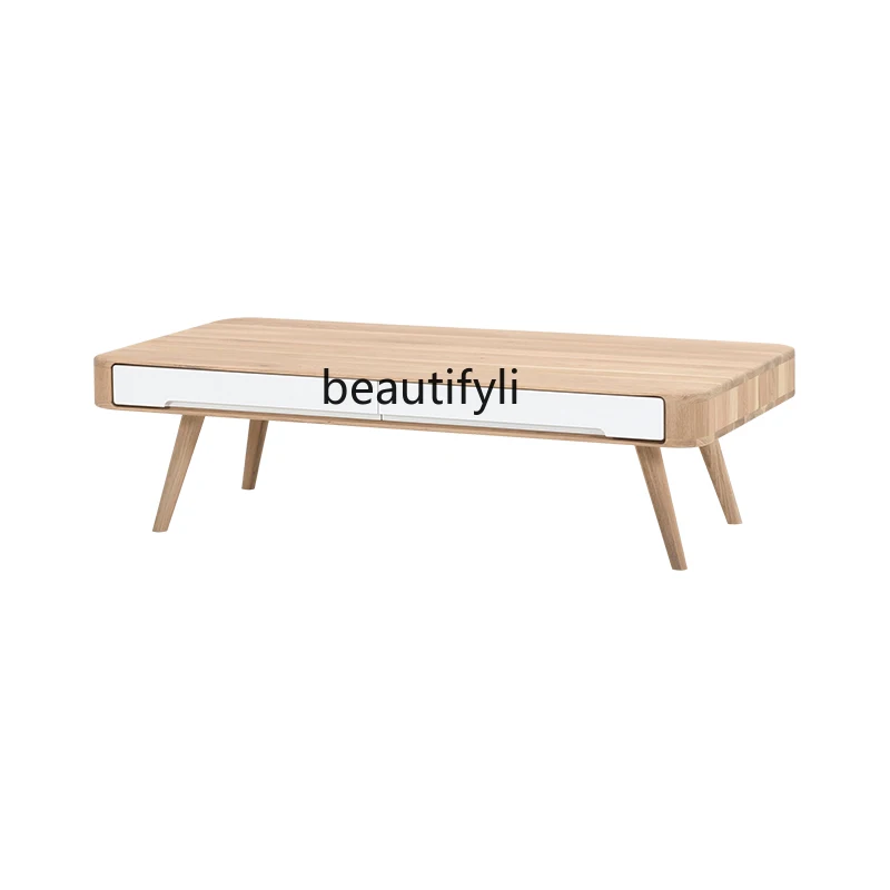 

Кофейный столик в скандинавском стиле из массива дерева, кофейный столик из дуба для маленькой квартиры, гостиной, дома, с выдвижным ящиком, чайный столик