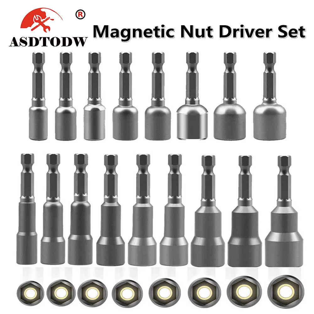 impact Socket Magnetic Nut Screwdrive Power Nut Driver Drill Bit Set 1/4” Hex Socket Adapter Bolt Drivers Repairing Tool Kit