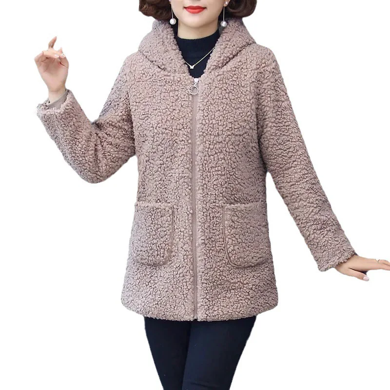 

Women Fleece Hooded Solid Lamb Cashmere Cardigan Jacket Coat Ladies Casual Plush Autumn Winter Long Sleeve Cotton Tops Plus Size