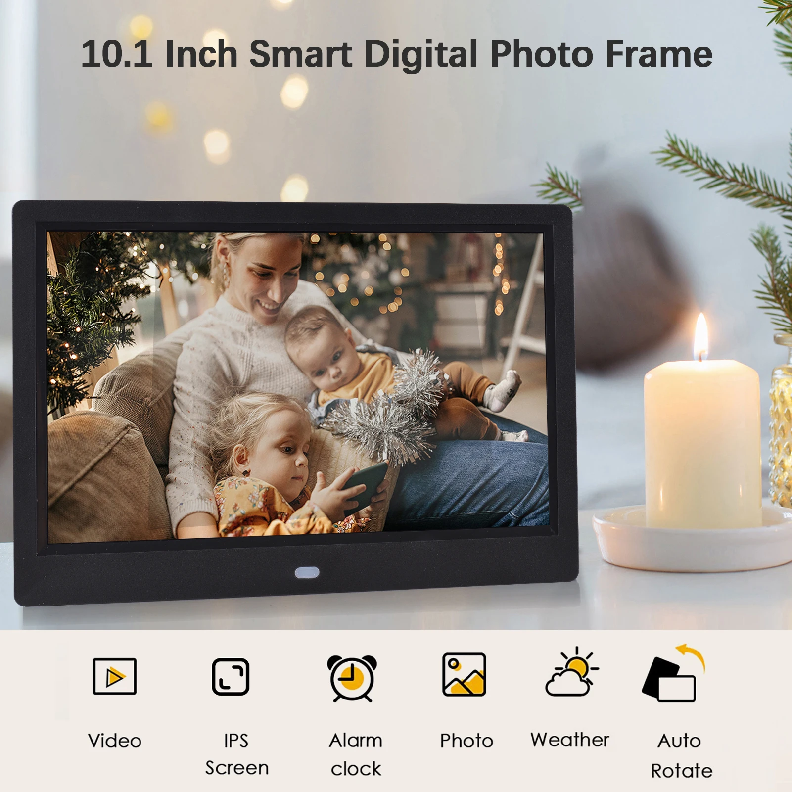 Andoer 10.1" Digital Photo Frame Desktop Electronic Album 1280*800 IPS Screen Support Photo/Video/Music/Clock/Calendar Function