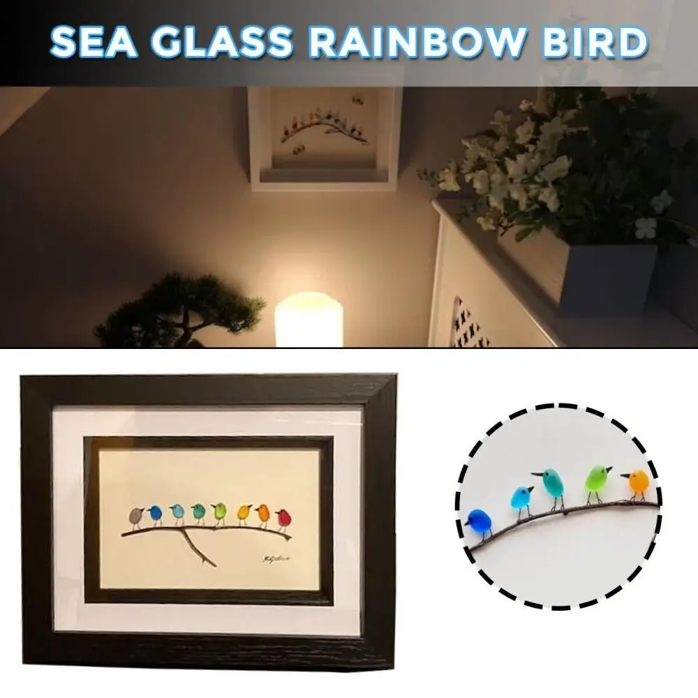 Da Collezione Sea Glass Rainbow Bird Ornament Statue Animal Sculpture Rainbow Bird Frame Decoration Window Hanging