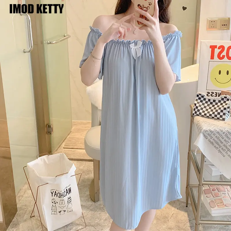 

Новинка 2022, мягкие летние модные женские ночные рубашки, хлопковая ночная рубашка с коротким рукавом, винтажная длинная одежда для сна, ночная рубашка для дома