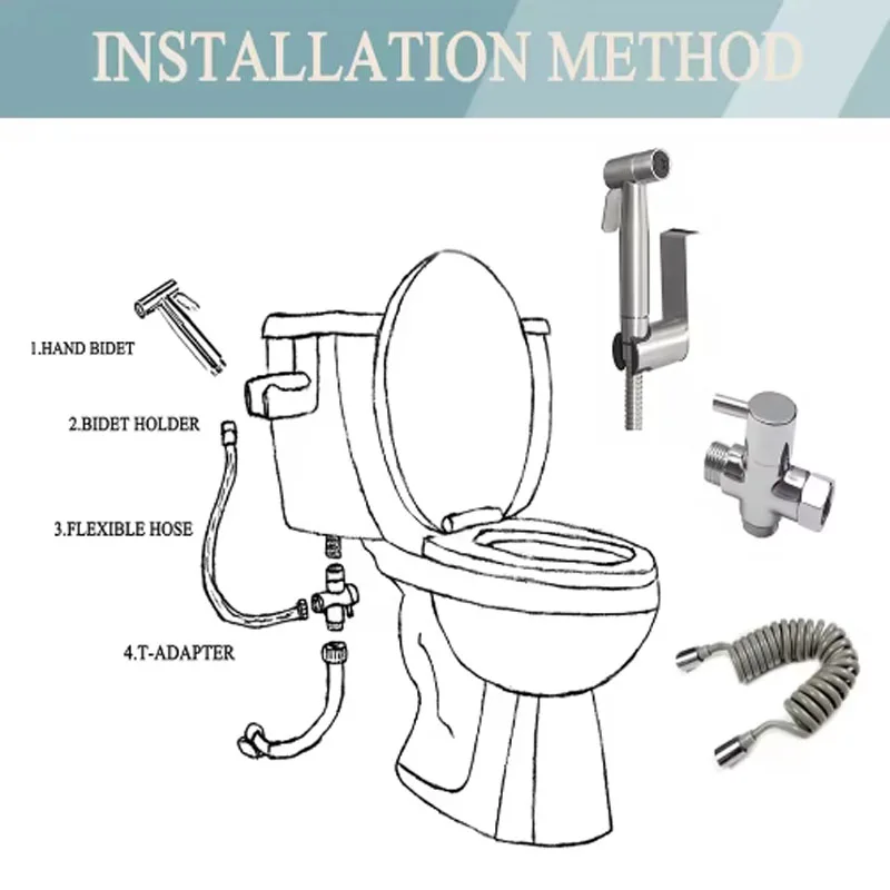Portable Handheld Toilet Bidet Sprayer Gun Holder Self Cleaning Wash Bidet Faucet Spray 3 Way Valve Bathroom Hose Shower Head