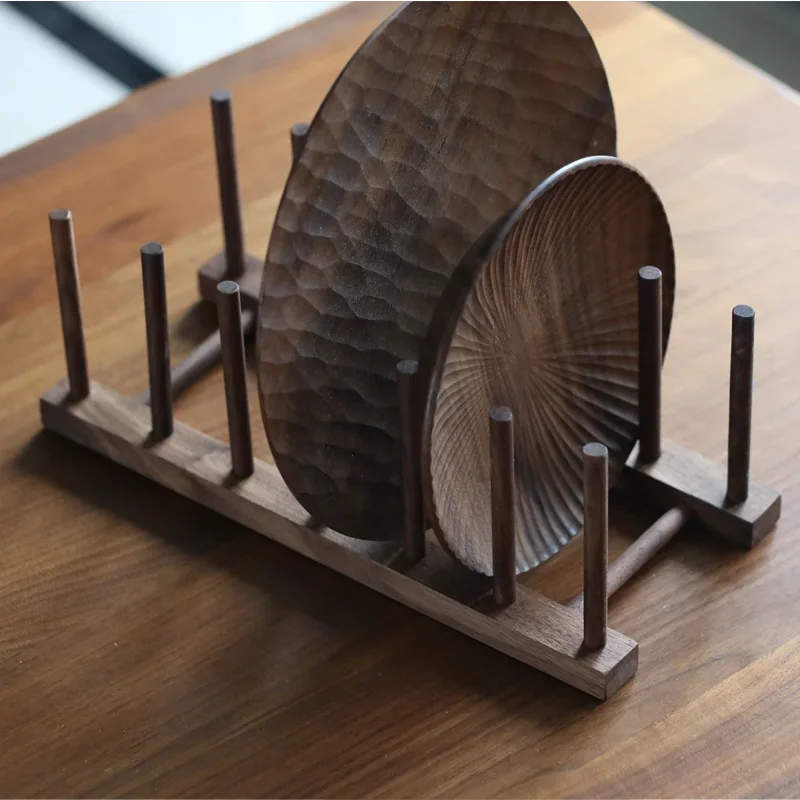 

Punch-free Creative Dining Plate Storage Rack Vintage Nordic Style Black Walnut Shelf Kitchen Cutting Board Drain Rack