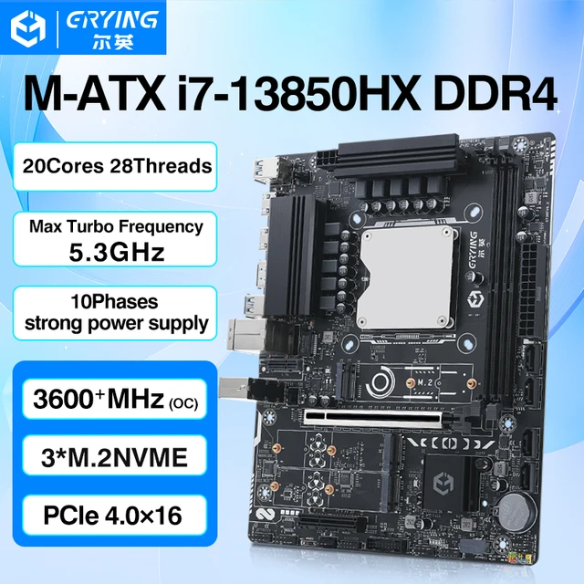 ERYING bricolage jeu PC ordinateur carte mère CPU Combo Interposer Kit i7 13850HX 20C28T Procesador DDR4 RAM NVME M.2 SSD placa mãe 2