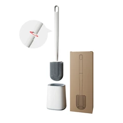 Compact Silicone Toilet Brush with Holder - Flexible Bristles (White)