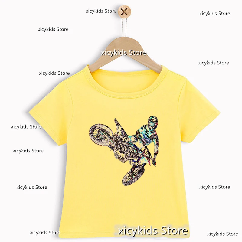 Fashion New T-Shirt For Boys Cool Motorcycle Graphic Printed Boys' Clothes Cute Children'S Clothes Tshirt Yellow Shirt Tops