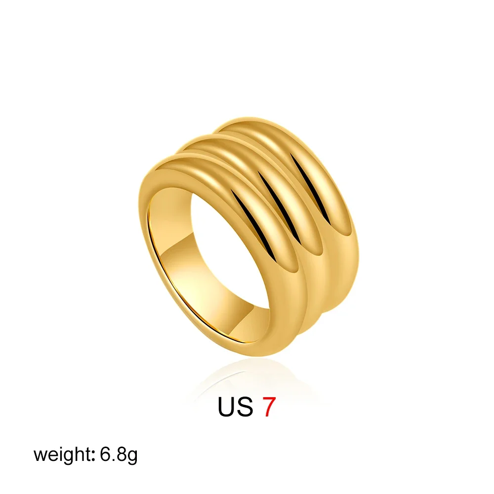 18K Gold Plated Three Layers Circle Round Metal Glossy Simple Knuckle Ring Women Waterproof PVD Stainless Steel Designer Jewelry
