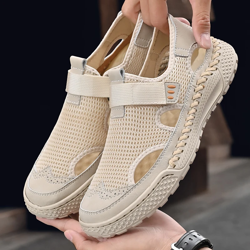 Mesh Toe Sandals Men Shoes 2024 Summer Low-top Slip-on Sports Beach Shoes Men's Fashion Platform Big Size 46 Men Sports Sandals