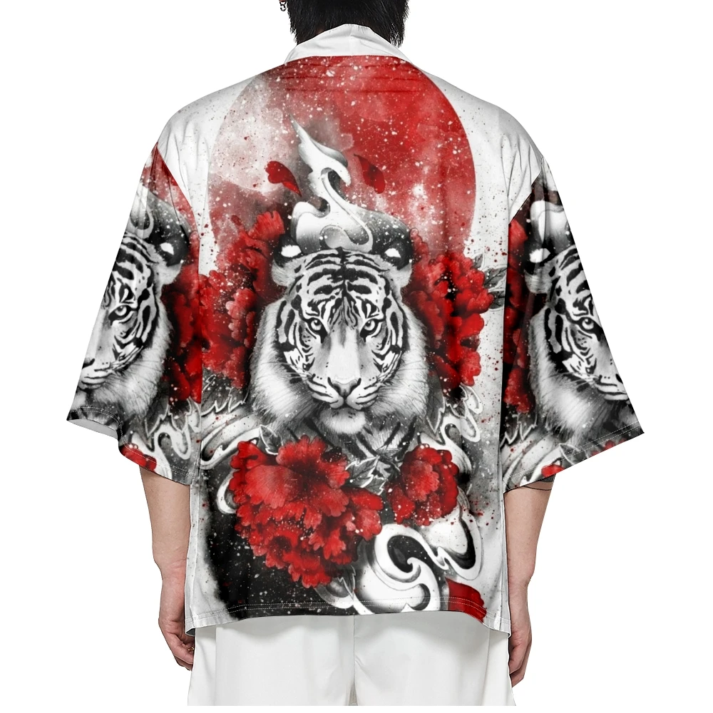 

Japanese Style Samurai Kimono Streetwear Men Women Tiger Print Cardigan Harajuku Anime Robe Clothes