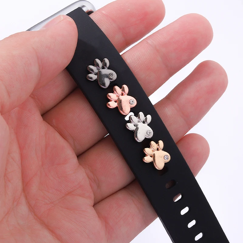 Dijes de correa de reloj de pata de perro y gato para Iwatch, pulsera inteligente de silicona, dijes de uñas de Metal, joyería decorativa, dijes de