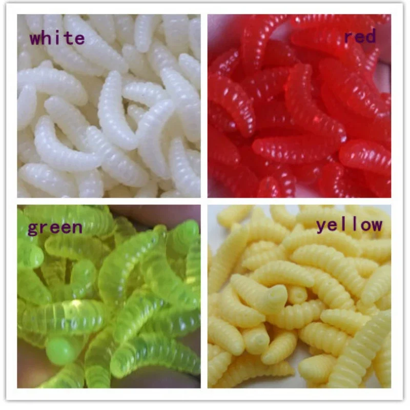 Fishing Lure 50pcs 100pcs 2cm 0.2G Maggot Grub Soft Hooks Smell Woems Glow Shrimps Bait