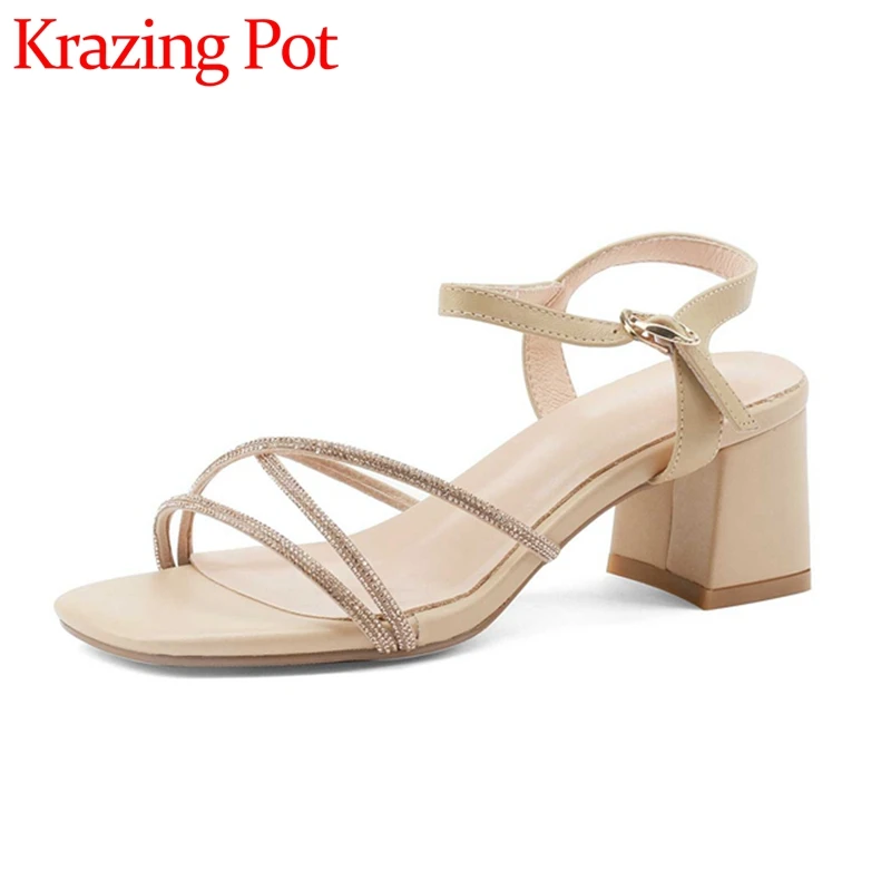 

Krazing Pot 2022 Summer New Arrival Microfiber Peep Toe High Heels Rhinestone Decoration Beauty Lady Dating Women Sandals L39