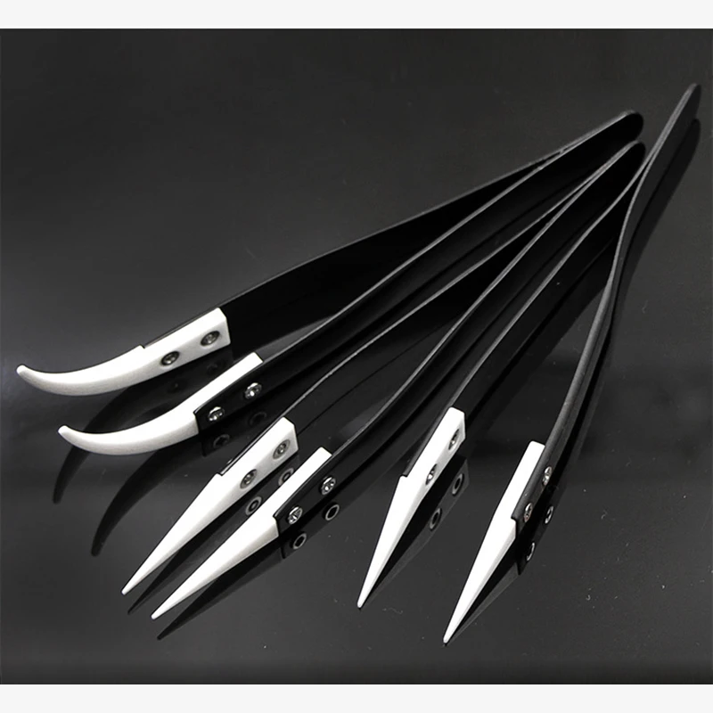 Anti-Static Ceramic Tweezers Stainless Steel Industrial Ceramic Tweezers Insulated Straight/Curved Tip Black-Whit Tools