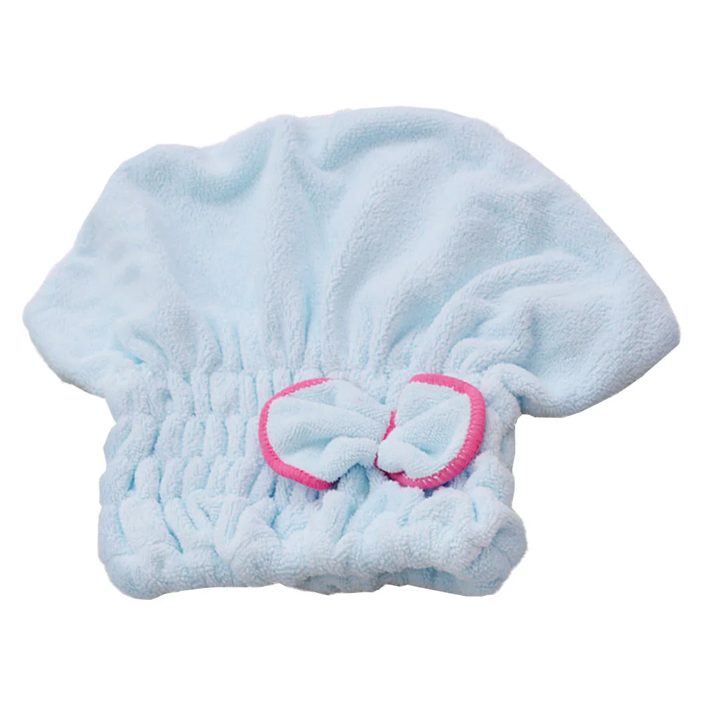 

Bowknot Hair Drying Coral Fleece Shower Caps Elastic Bath Hair (Light Blue)