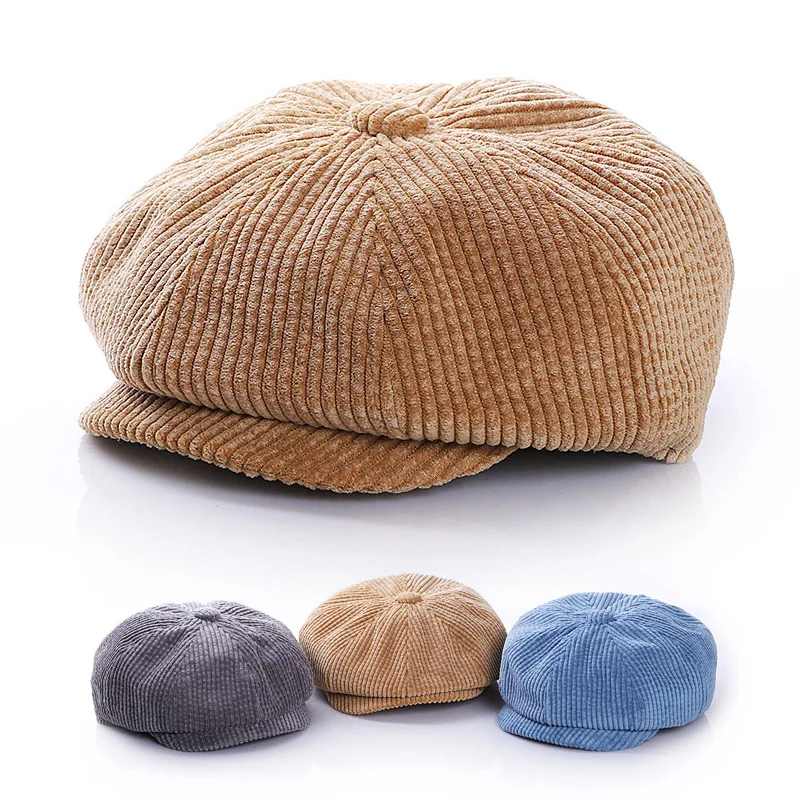 Kids Caps Autumn Winter Children&rsquo;s Hat Corduroy Boy Beret Vintage Newsboy Hats Baby Cap Solid Color Toddler Kids Accessories 1-7 Years Old