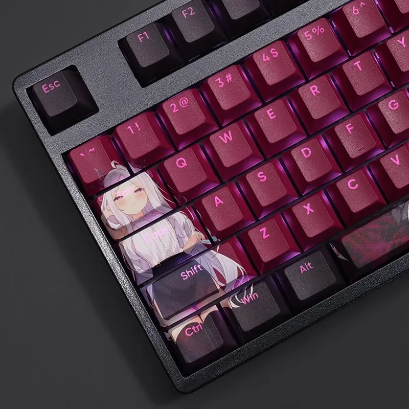 Teclas Conjunto Arquivo Azul Sorasaki Hina Keycap Pbt Tintura Subbed Backlit Keycaps Anime Gaming Key Caps para 61 87 104 108 Layout 108 - Imagem 3