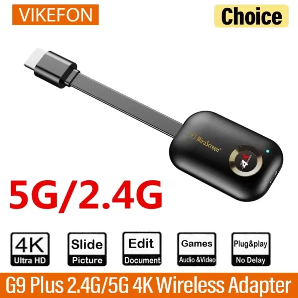 Mirascreen G9 Plus 2.4G/5G 4K Wireless H.265 Wifi Display Dongle Mirror Miracast Airplay DLNA Receiver for Projector HDTV