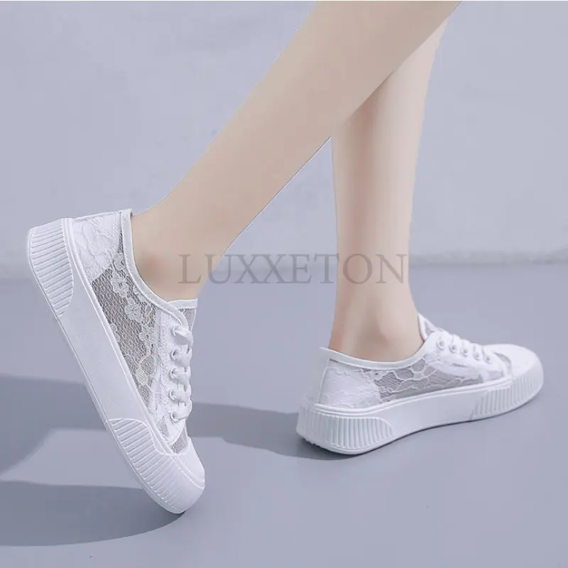 Summer Women Lace Casual Shoes Woman Breathable Mesh Sneakers Flats Platform Floral Loafers Comfort Shallow Walking Shoes 35-40
