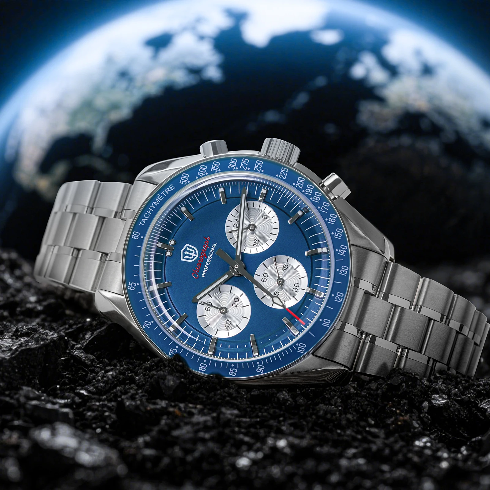Watchdives Orologio Uomo Cronografo Al Quarzo WD16500 - Movimento Giapponese VK63, Cristallo Zaffiro, Cassa 39mm, Impermeabile 100M, Bracciale Acciaio 316L