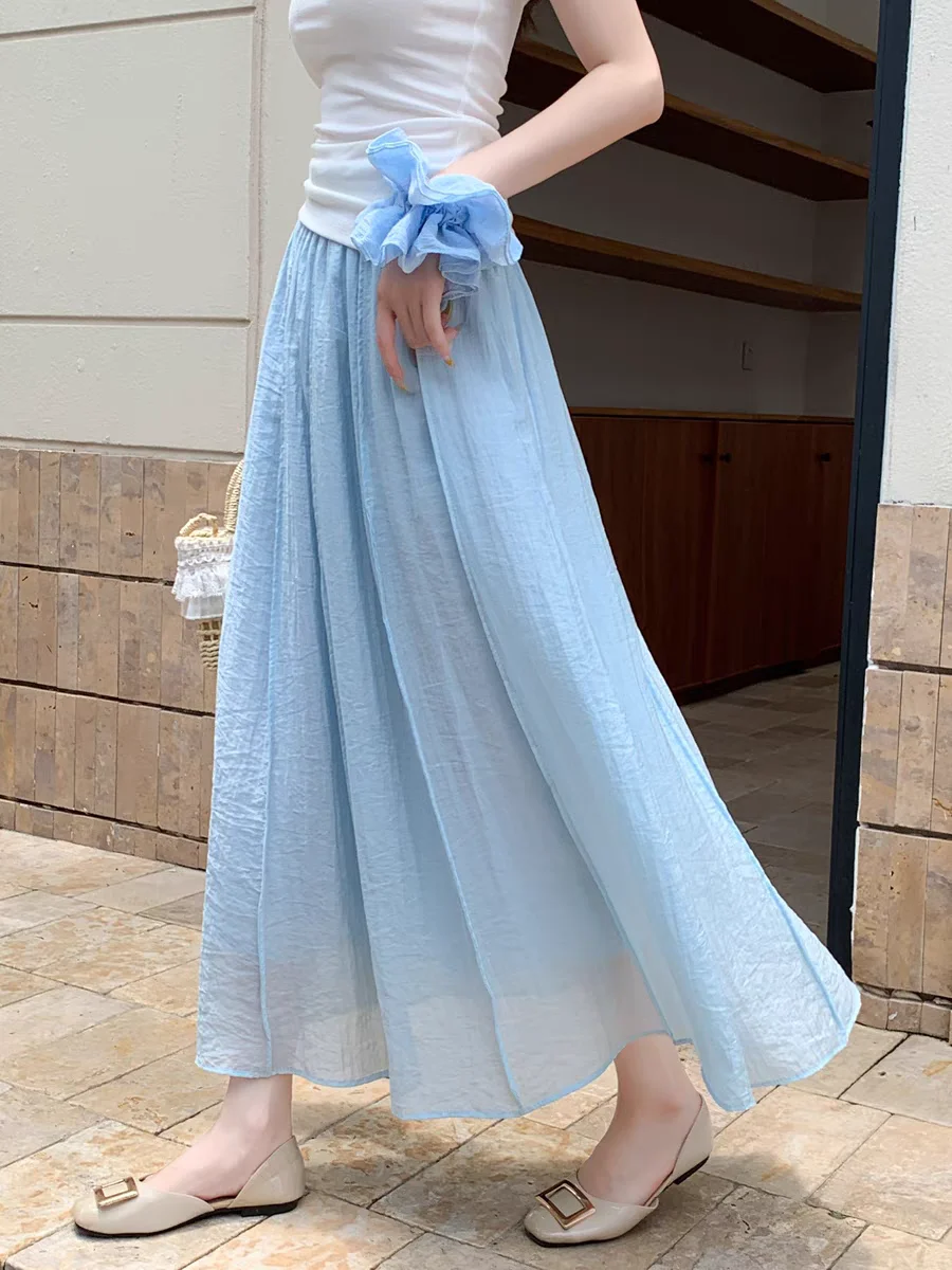 Elegant Soft Chiffon Pleated Skirt 2025: High Waist Flared Maxi Skirt
