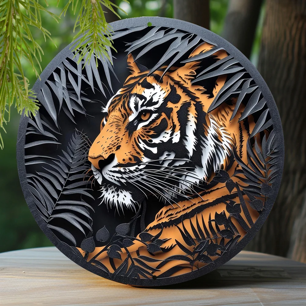 

1pc Round Aluminum Metal Sign, Creative Tiger Pattern Metal Sign Decor, Home Decor, Wall Decoration