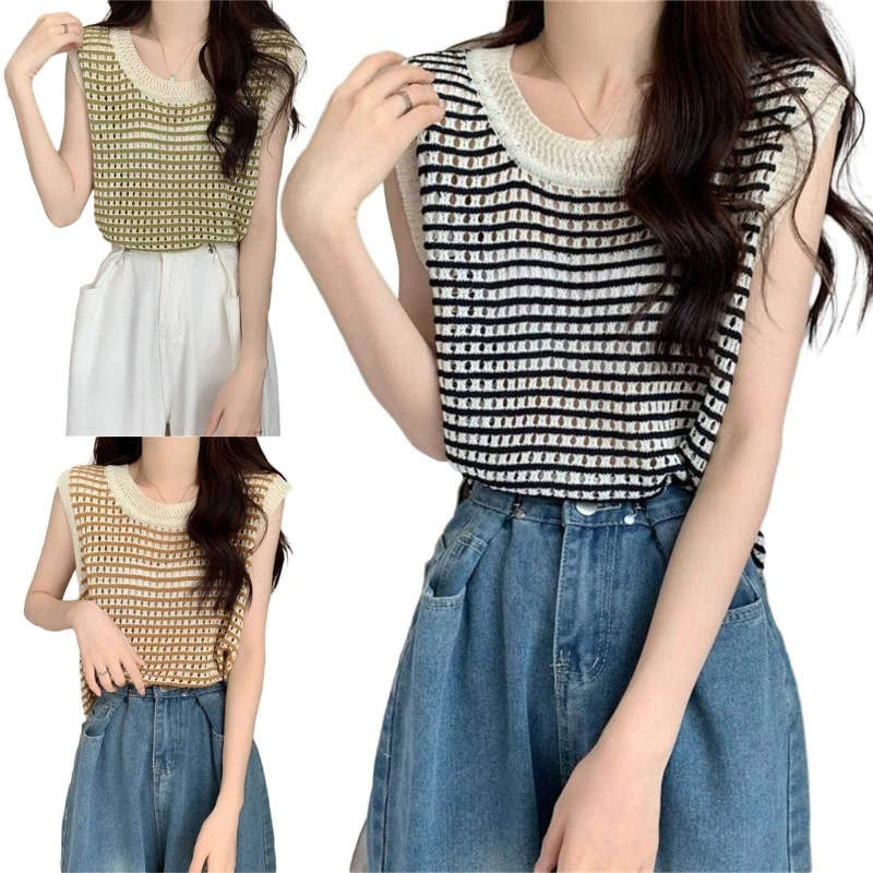 

Элегантный женский свитер без рукавов, современный модный ажурный топ, трикотаж N7YF