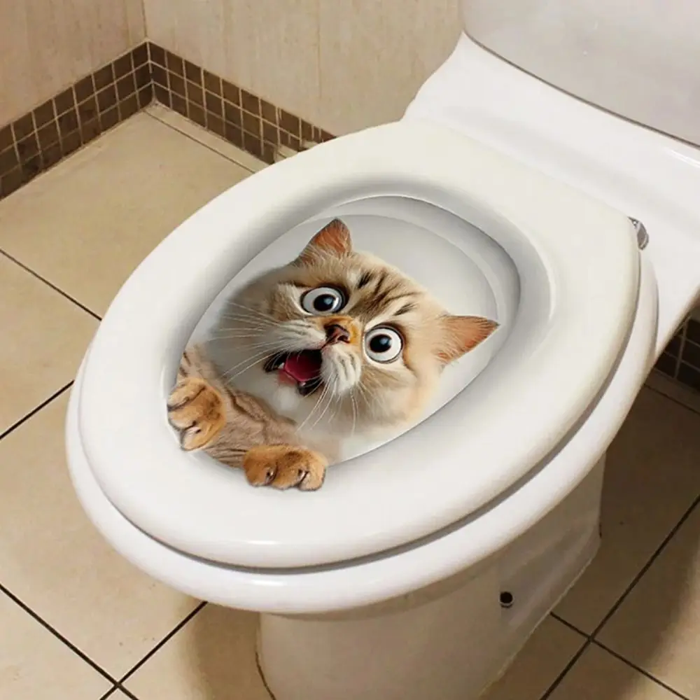 3D Cat Toilet Stickers Creative Self-adhesive Water Resistant Toilet Seat Decals DIY Squirrel Wall Sticker