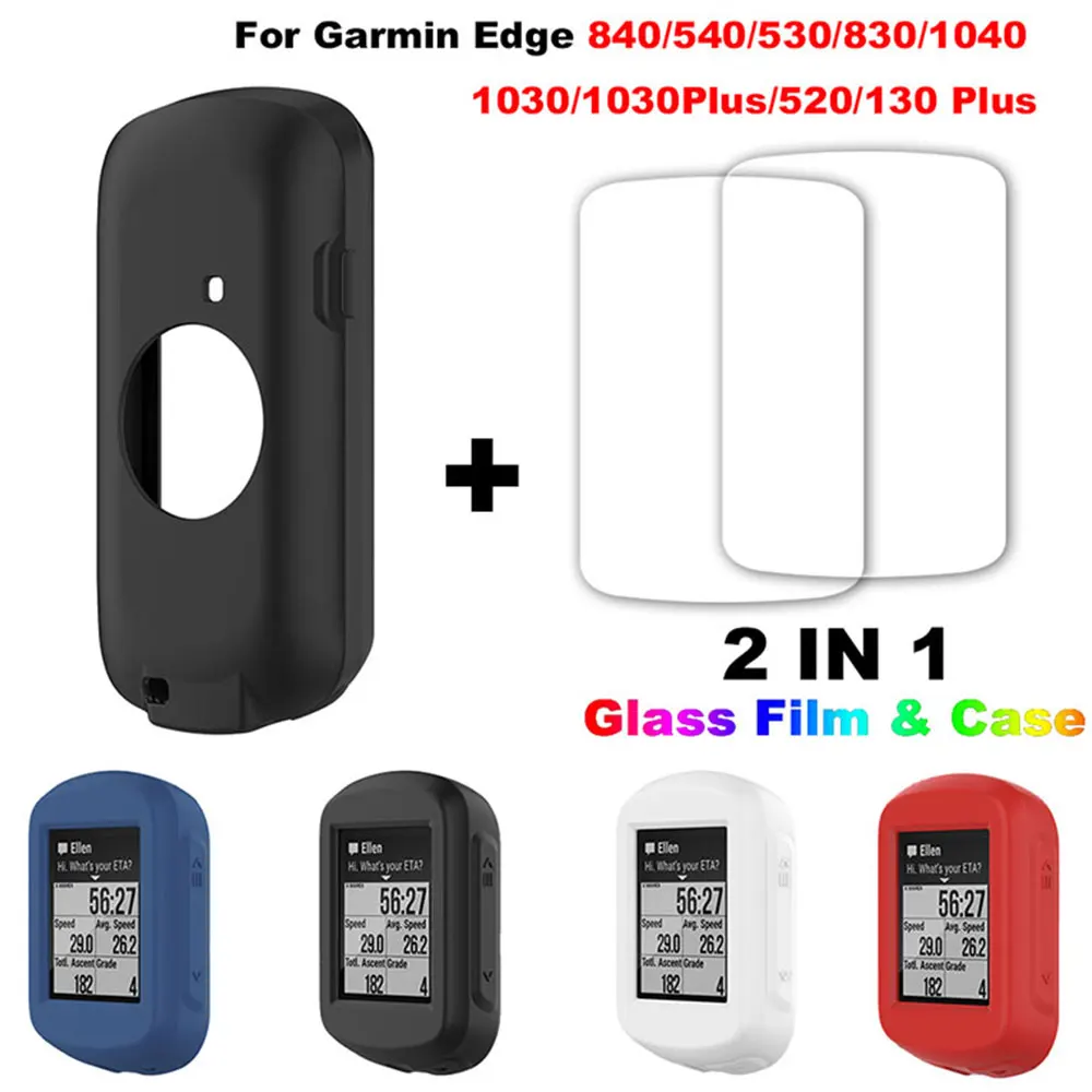 

Cyclocomputer Protective Case + 2* Glass film For Garmin Edge 840 540 530 830 1040 1030 520 130 Silicone Screen Protection Cover