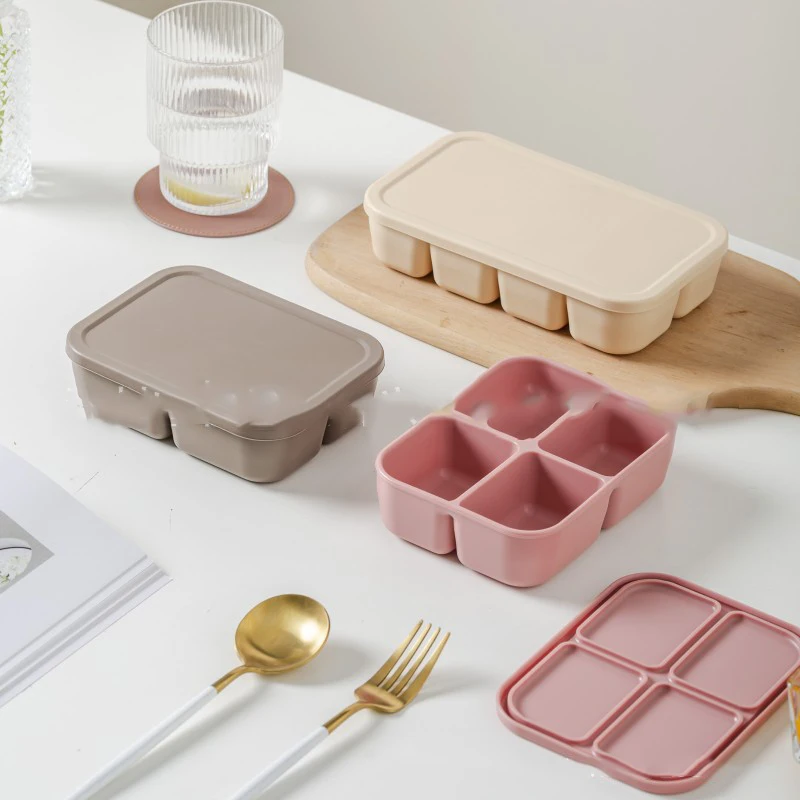 Baby Silicone Complementary Food ContainerAnti-skeweringEasy to take off the mouldIce compartmentFood-grade silicone freezer box