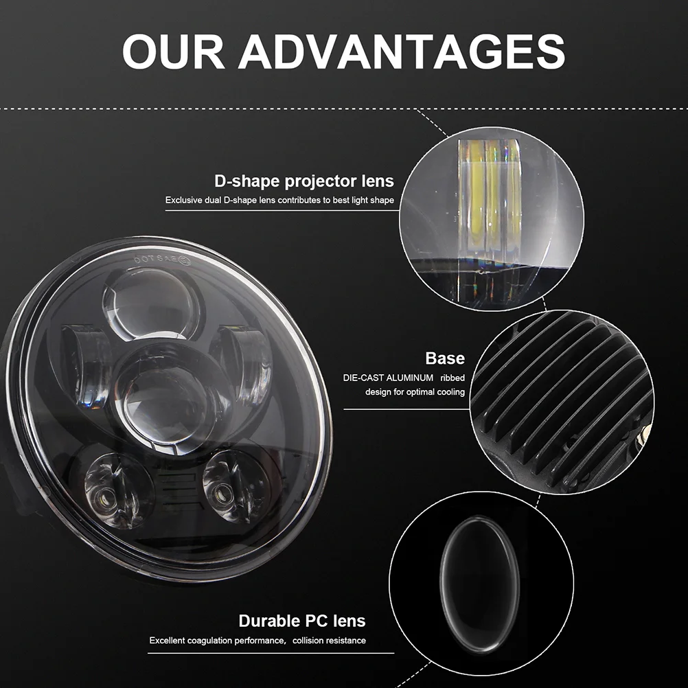 

1pc LED Motorcycle Headlight 575 Inch 6 Lamp Beads Round Angel Eye Aluminum Headlamp for Motorbike