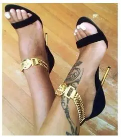 

Women's Solid Color Suede Metal Buckle Chain Sandals Sexy Fashion High Heel Sandals Plus Size Pumps Sandals 35-43 Footwear