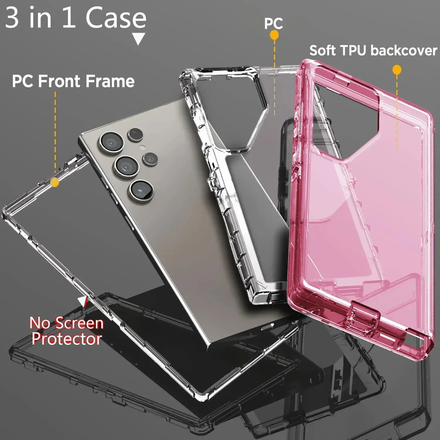 3-in-1 Military-Grade Shockproof Clear Phone Case