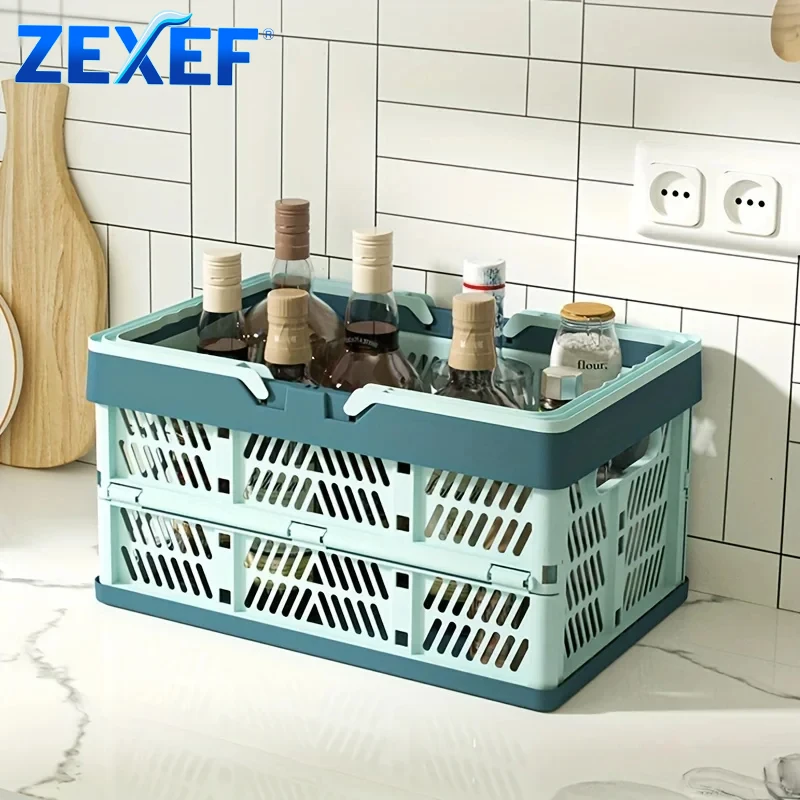 ZEXEF Foldable Pastel Storage Basket Large Foldable Storage Box with Handle for Kitchen Living Room Desktop Organization