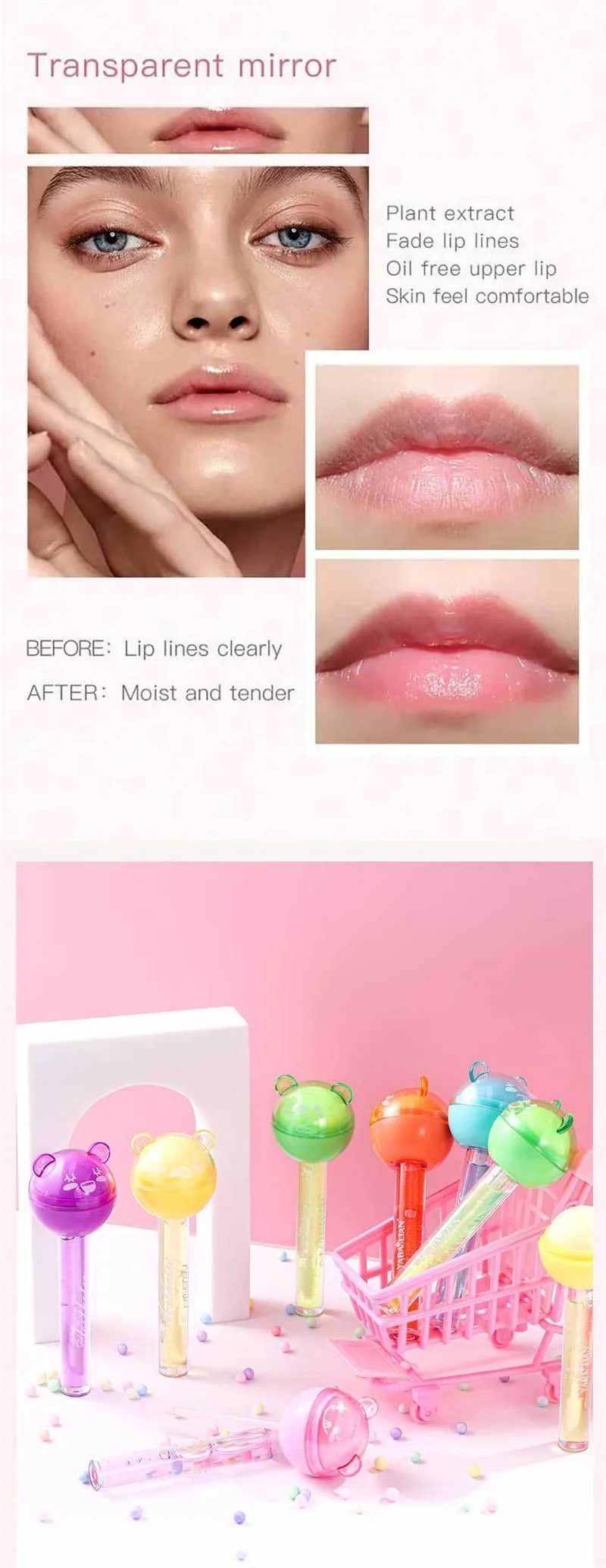 2 in 1 Cute LoIliPop Lip Balm Lip Gloss Moisturizer Candy Magice Lip Glaze  GX