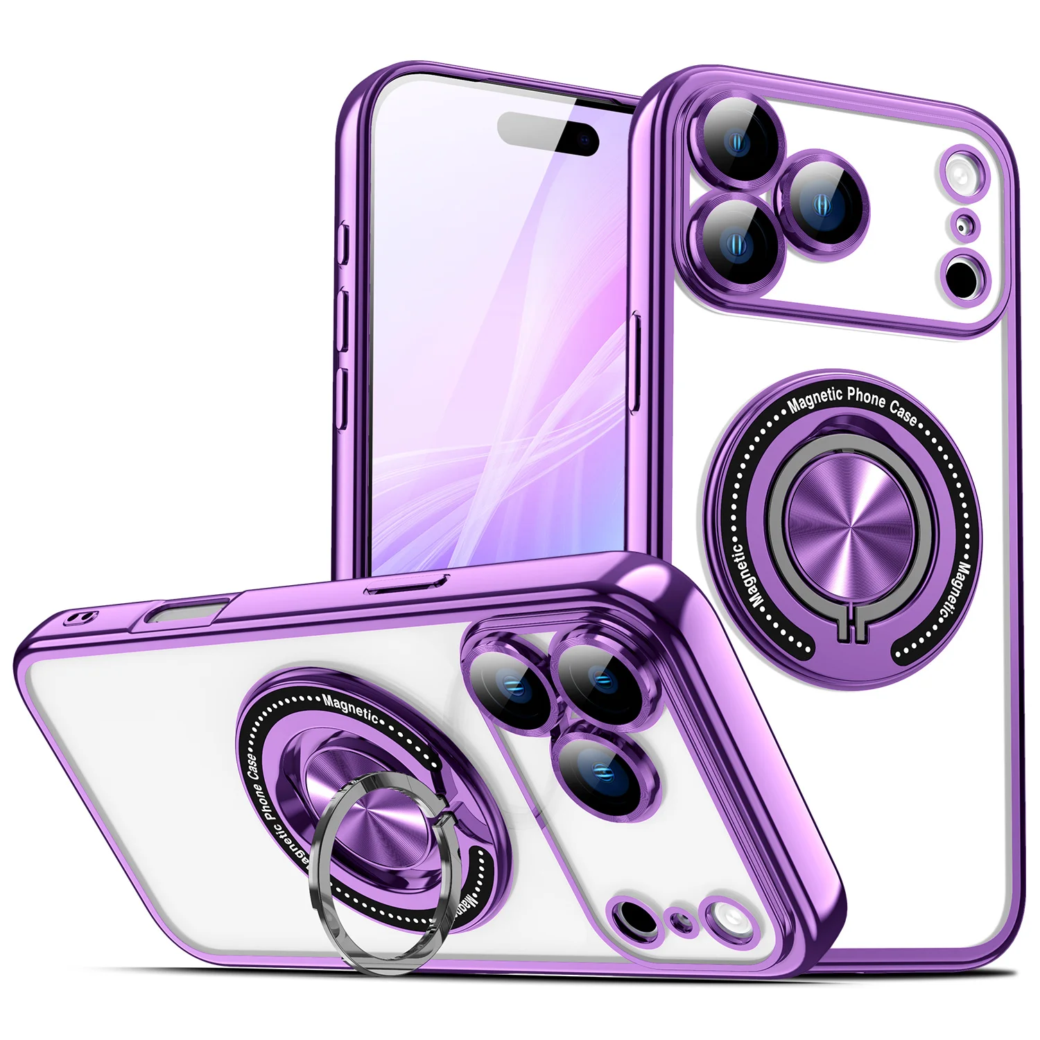 Luxury Magnetic Ring Stand Holder Case with Plating and Clear Design