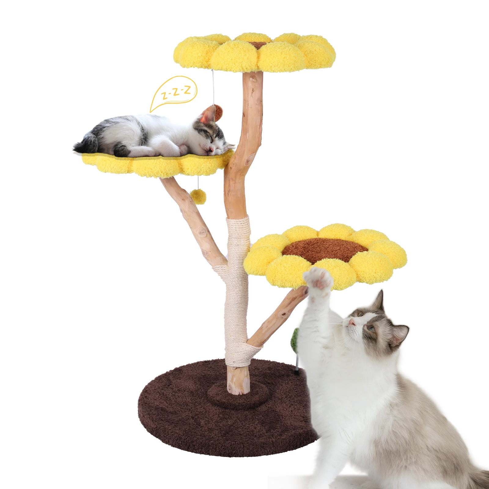 Cat Tree with Scratching Post and Flower Shaped Shelf