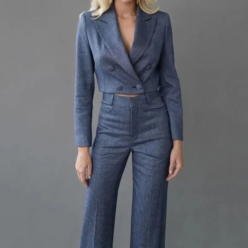 

Women's Fashion Long Sleeved Suit Coat & Simple Pants Set Temperament Commuting Two Piece Outfits Woman Elegant Blazer Sets