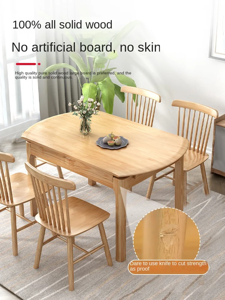 

Hxl Solid Wood Dining Table Small Apartment Simple Retractable Folding Dining Table Variable round Table