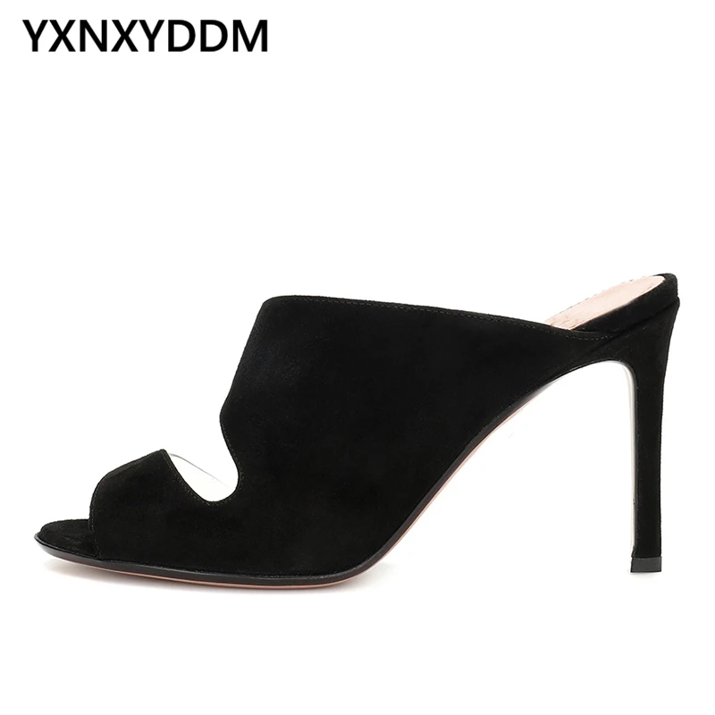 

2023 Peep Toe High Heel Clear Mules for Women Heeled Transparent Sandals Ladies Black Stiletto Heels Female Summer Party Shoes