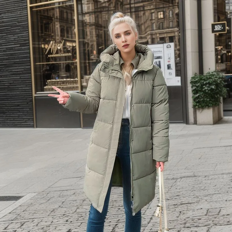 

2023 Winter sports coat women's long padded coat loose padded hooded coat