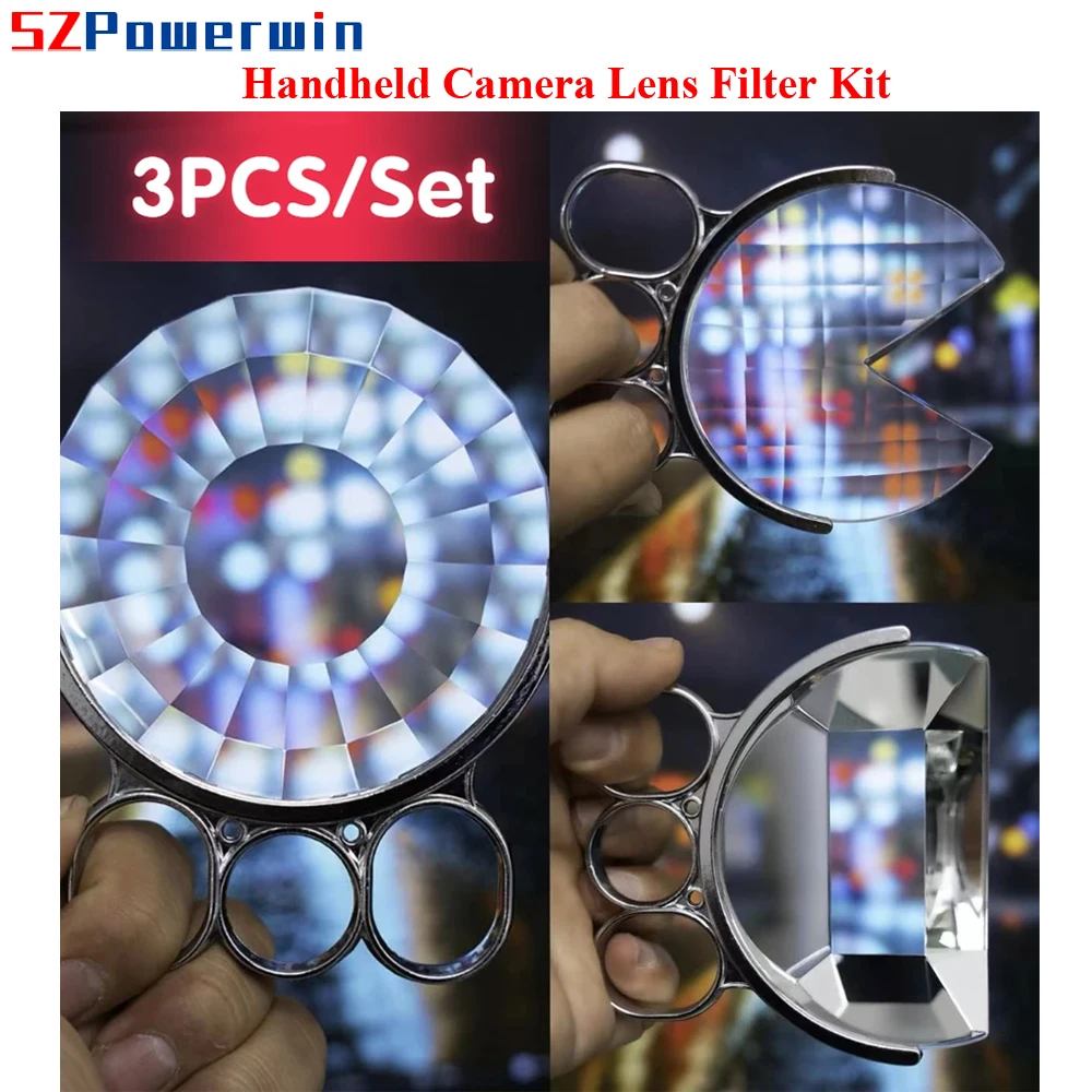 Powerwin 3pcs/Set 90mm Handheld Kaleidoscope Special Effects Camera Filter Virtual Halo Prism Filter Photography Foreground Blur