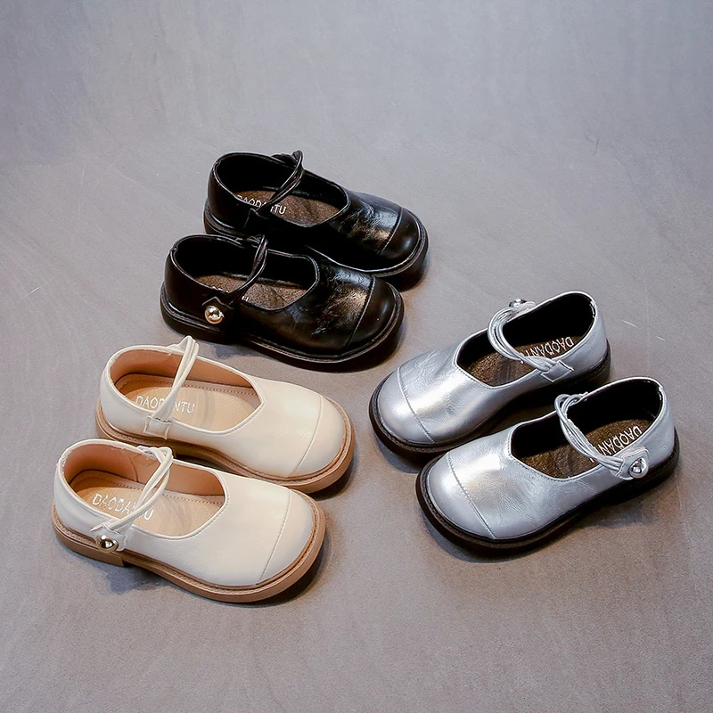 Girls Leather Casual Shoes Korean Style Soft Bottom