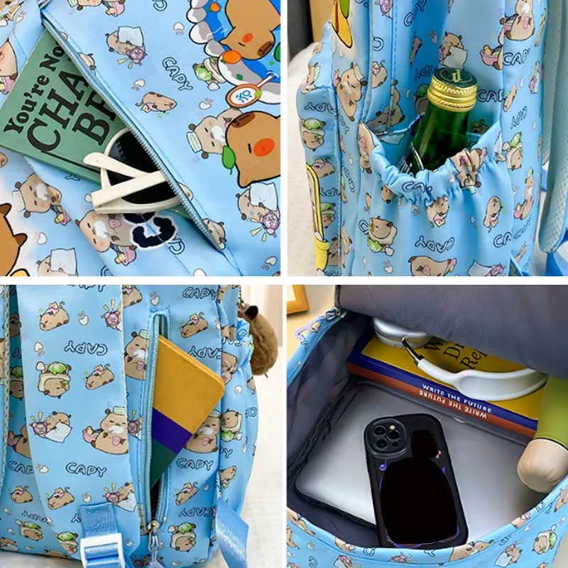 2025 Trend Large Capacity Capybara Book Bag Girl Nylon Backpack Kawaii Cartoon Student School Bag Cute College Backpack mochila 4