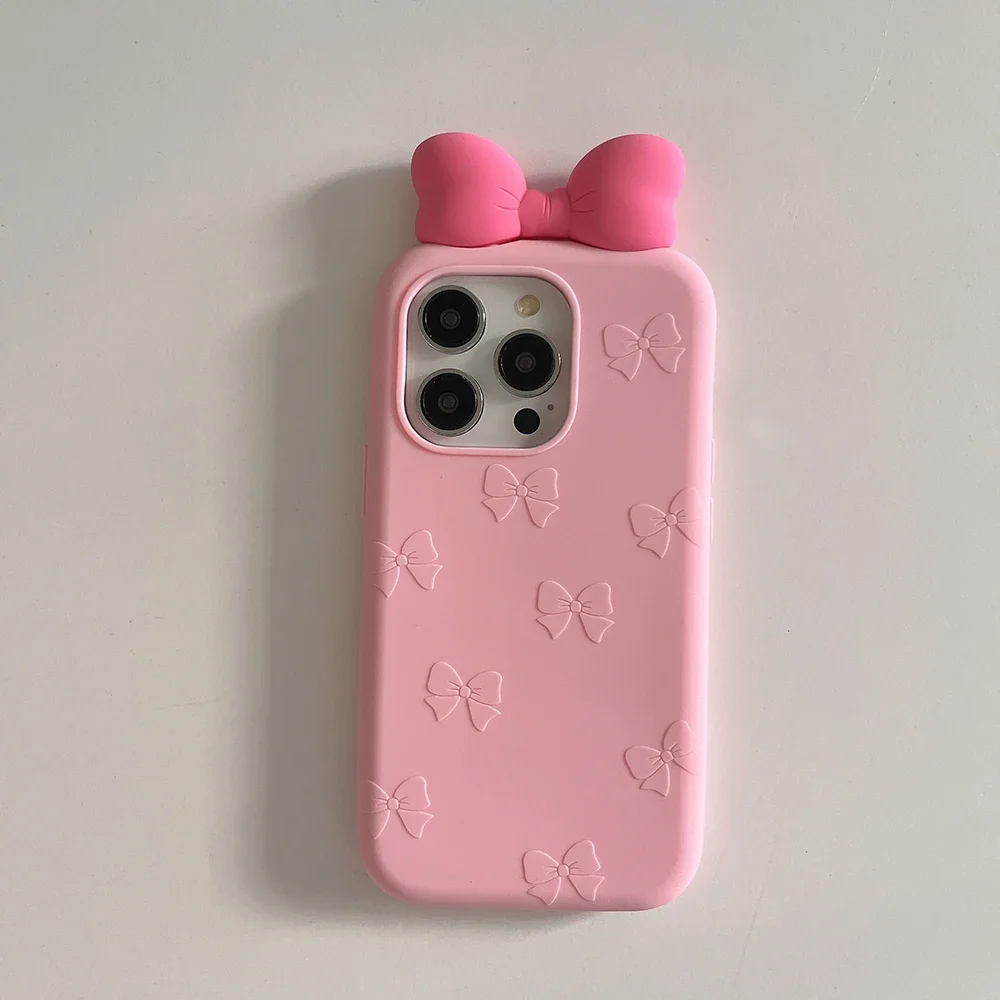 3D Cute Bowknot Cartoon Tie Silicone Shockproof Phone Case - Soft and Lovely Cover