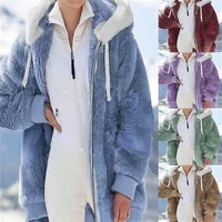 New Autumn/Winter Loose Plush Zipper Hooded Coat for Women