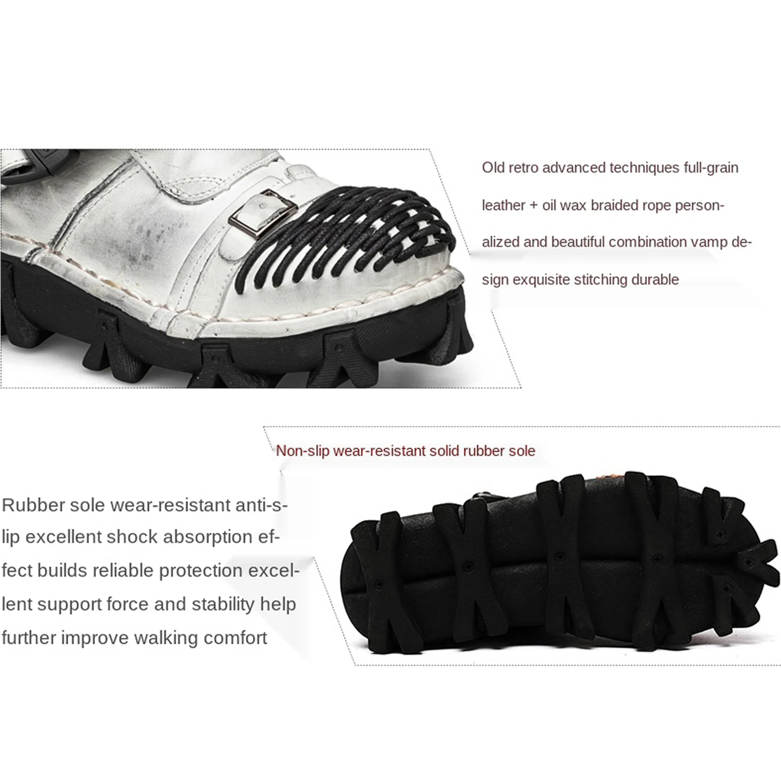 Men's Genuine Leather Motorcycle Boots Skull Gothic Punk Western Cowboy Boots Combat Mid-calf Safety Work Shoes Winter mens leather boots,motorcycle leather boots