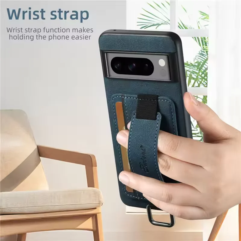 Luxury Business Leather Wallet Case with Wrist Strap and Card Holder